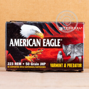 Image of 223 Remington ammo by Federal that's ideal for hunting varmint sized game.