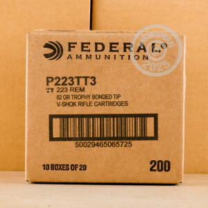 Photo detailing the 223 REMINGTON FEDERAL VITAL-SHOK 62 GRAIN TROPHY BONDED TIP (20 ROUNDS) for sale at AmmoMan.com.