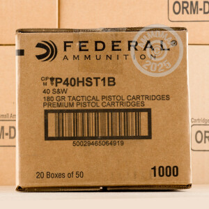 Photo detailing the 40 S&W FEDERAL TACTICAL 180 GRAIN HST JHP (50 ROUNDS) for sale at AmmoMan.com.