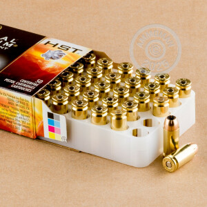 Photo detailing the 40 S&W FEDERAL TACTICAL 180 GRAIN HST JHP (50 ROUNDS) for sale at AmmoMan.com.