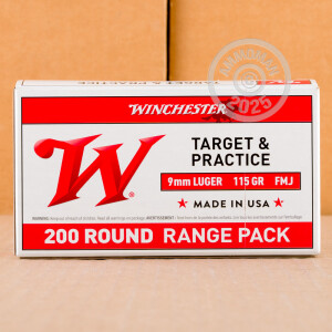 An image of 9mm Luger ammo made by Winchester at AmmoMan.com.