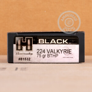 Photo of .224 Valkyrie Hollow-Point Boat Tail (HP-BT) ammo by Hornady for sale.