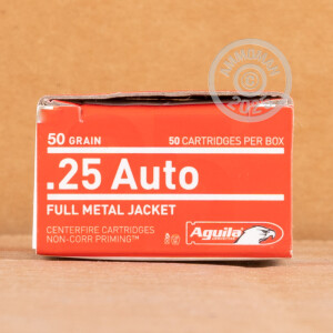 Image of .25 ACP ammo by Aguila that's ideal for Subsonic, training at the range.