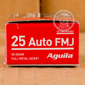 A photo of a box of Aguila ammo in .25 ACP.