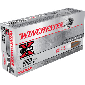 Photo detailing the 223 REMINGTON WINCHESTER SUPER-X 55 GRAIN JSP (200 ROUNDS) for sale at AmmoMan.com.