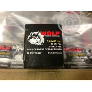 Image of the 5.45X39MM WOLF 69 GRAIN FULL METAL JACKET (1200 ROUNDS) available at AmmoMan.com.