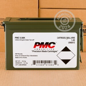 Image detailing the brass case and boxer primers on 840 rounds of PMC ammunition.