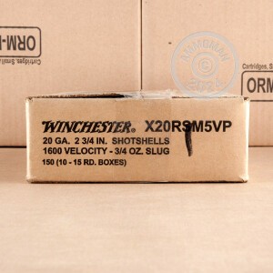 Photo detailing the 20 GAUGE WINCHESTER SUPER-X 2-3/4“ 3/4 OZ. RIFLED SLUG HP (15 ROUNDS) for sale at AmmoMan.com.