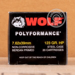 Photograph showing detail of 7.62X39 WOLF WPA 123 GRAIN JHP (1000 ROUNDS)