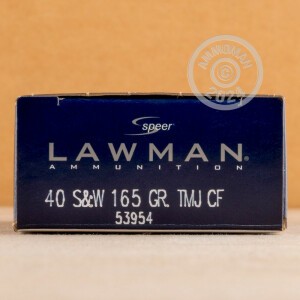 Photo detailing the 40 S&W SPEER LAWMAN 165 GRAIN TMJ (50 ROUNDS) for sale at AmmoMan.com.