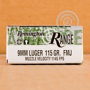 Photograph showing detail of 9MM REMINGTON RANGE 115 GRAIN FMJ (1000 ROUNDS)