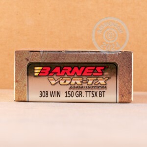 A photograph detailing the 308 / 7.62x51 ammo with TTSX bullets made by Barnes.