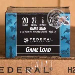 Photograph showing detail of 20 GAUGE FEDERAL GAME LOAD UPLAND 2-3/4" 7/8 OZ. #7.5 SHOT (250 ROUNDS)
