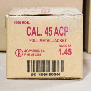 Photograph showing detail of 45 ACP ARMSCOR 230 GRAIN FMJ (1000 ROUNDS)