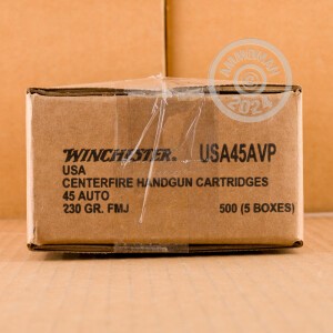 Photograph showing detail of 45 ACP WINCHESTER USA 230 GRAIN FMJ (100 ROUNDS)