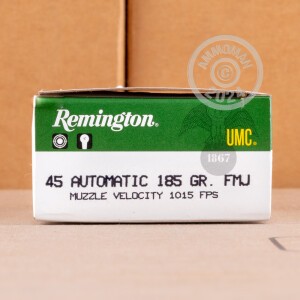 Photo detailing the .45 ACP REMINGTON UMC 185 GRAIN MC (50 ROUNDS) for sale at AmmoMan.com.