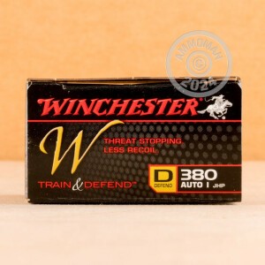 Photo detailing the .380 ACP WINCHESTER TRAIN & DEFEND 95 GRAIN JHP (20 ROUNDS) for sale at AmmoMan.com.
