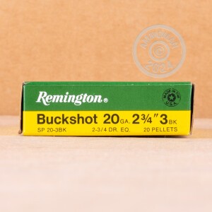 Photo detailing the 20 GAUGE REMINGTON EXPRESS 2-3/4" 20 PELLET #3 BUCKSHOT (250 ROUNDS) for sale at AmmoMan.com.