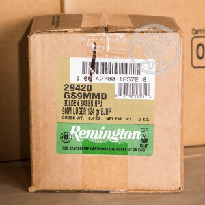 Image of the 9MM REMINGTON GOLDEN SABER 124 GRAIN JHP (500 ROUNDS) available at AmmoMan.com.
