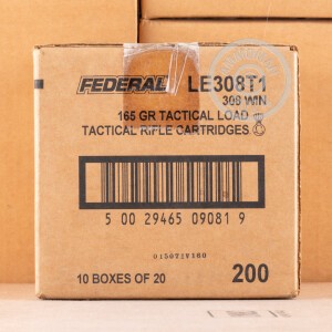 Photograph showing detail of 308 WIN FEDERAL LE TACTICAL 165 GRAIN BONDED SP (200 ROUNDS)