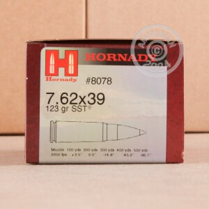 Photograph showing detail of 7.62X39 HORNADY 123 GRAIN SST POLYMER TIP (50 ROUNDS)