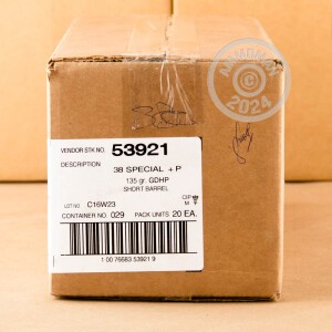 Photo detailing the 38 SPECIAL +P SPEER GOLD DOT 135 GRAIN JHP (50 ROUNDS) for sale at AmmoMan.com.