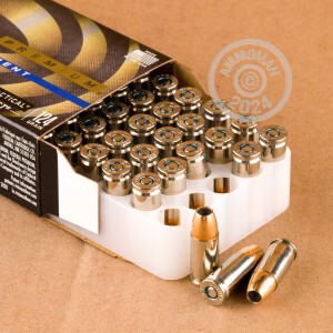 Image detailing the nickel-plated brass case and boxer primers on the Federal ammunition.