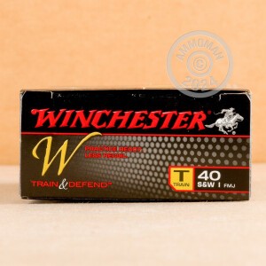 Photo detailing the .40 S&W WINCHESTER TRAIN & DEFEND 180 GRAIN FMJ (50 ROUNDS) for sale at AmmoMan.com.