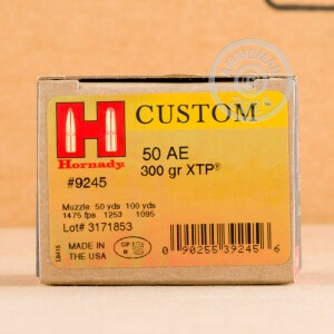 Photo detailing the 50 AE HORNADY CUSTOM 300 GRAIN XTP JHP (200 ROUNDS) for sale at AmmoMan.com.