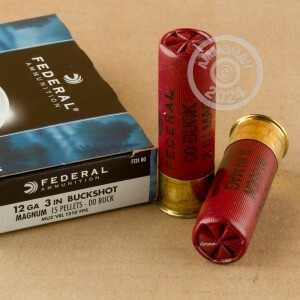Photo detailing the 12 Gauge 3" FEDERAL POWER-SHOK 00 BUCK (250 ROUNDS) for sale at AmmoMan.com.