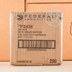 Image of the 243 WIN FEDERAL VITAL-SHOK 100 GRAIN NOSLER PARTITION SP (20 ROUNDS) available at AmmoMan.com.
