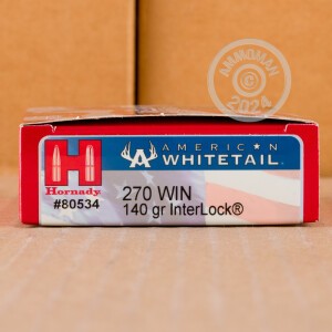 Photo detailing the 270 WIN HORNADY AMERICAN WHITETAIL 140 GRAIN INTERLOCK (200 ROUNDS) for sale at AmmoMan.com.