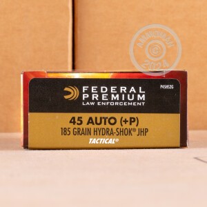 Photo detailing the 45 ACP +P FEDERAL HYDRA 185 GRAIN JHP (1000 ROUNDS) for sale at AmmoMan.com.