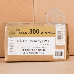 Photo detailing the 300 WIN MAG BLACK HILLS GOLD 165 GRAIN HORNADY GMX (20 ROUNDS) for sale at AmmoMan.com.