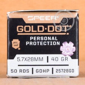 Photograph showing detail of 5.7X28MM SPEER GOLD DOT 40 GRAIN JHP (50 ROUNDS)