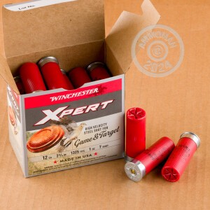 Photo detailing the 12 GAUGE WINCHESTER XPERT 2-3/4" #7 STEEL SHOT #WE12GT7 (250 ROUNDS) for sale at AmmoMan.com.