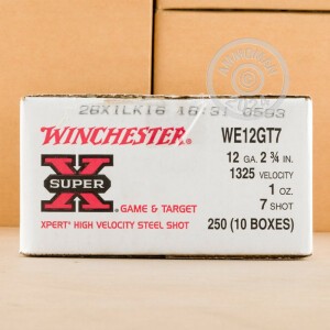 Photograph showing detail of 12 GAUGE WINCHESTER XPERT 2-3/4" #7 STEEL SHOT #WE12GT7 (250 ROUNDS)