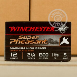 Photograph showing detail of 12 GAUGE WINCHESTER SUPER PHEASANT 2-3/4" 1-3/8 OZ. #5 SHOT (25 ROUNDS)