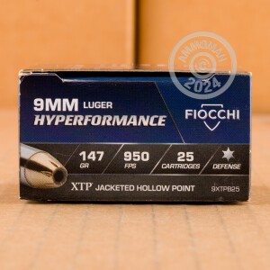 Photograph showing detail of 9MM LUGER FIOCCHI EXTREMA 147 GRAIN JHP (25 ROUNDS)