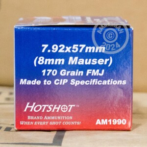 A photo of a box of Hotshot Ammunition ammo in 8mm Mauser JS.
