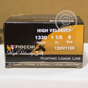 Image of the 12 GAUGE FIOCCHI HIGH VELOCITY HUNTING 2-3/4" GRAIN #9 SHOT (25 SHELLS) available at AmmoMan.com.