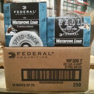 Photo detailing the 20 GAUGE FEDERAL SPEED-SHOK 2-3/4" #7 STEEL SHOT (25 ROUNDS) for sale at AmmoMan.com.
