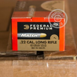 Photograph showing detail of 22 LR FEDERAL GOLD MEDAL MATCH 40 GRAIN LRN (50 ROUNDS)