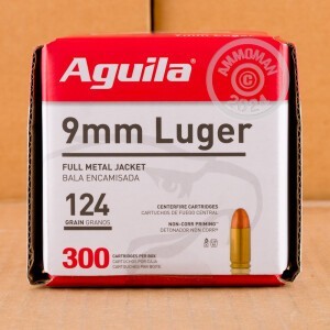 Image of the 9MM AGUILA 124 GRAIN FMJ (300 ROUNDS) available at AmmoMan.com.