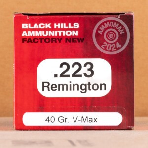 A photo of a box of Black Hills Ammunition ammo in 223 Remington.