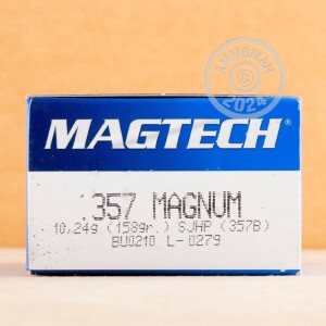Photo detailing the 357 MAGNUM MAGTECH 158 GRAIN SJHP (1000 ROUNDS) for sale at AmmoMan.com.