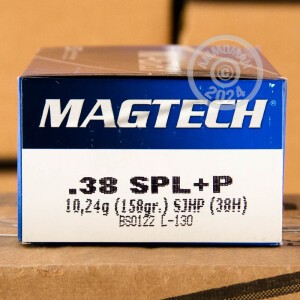 Photo detailing the 38 SPECIAL +P MAGTECH 158 GRAIN SEMI-JACKETED HOLLOW-POINT (50 ROUNDS) for sale at AmmoMan.com.