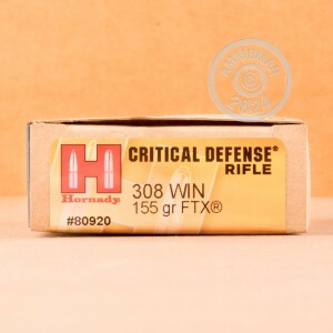 Photo detailing the 308 WIN HORNADY CRITICAL DEFENSE 155 GRAIN FTX (200 ROUNDS) for sale at AmmoMan.com.