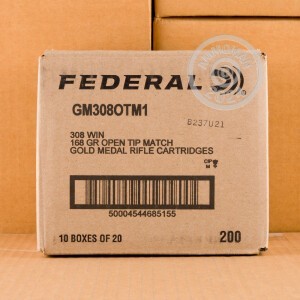 Photo detailing the 308 WIN FEDERAL GOLD MEDAL CENTERSTRIKE 168 GRAIN OTM (20 ROUNDS) for sale at AmmoMan.com.