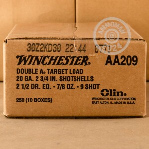 Photograph showing detail of 20 GAUGE WINCHESTER AA TARGET LOAD 2 3/4“ 7/8 OZ. #9 SHOT (25 ROUNDS)